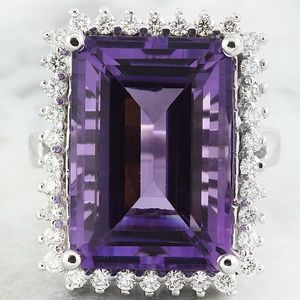 7.50 Carat Amethyst 14K White Gold Diamond Ring